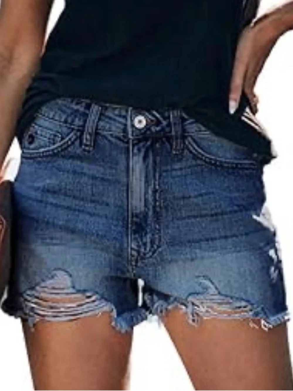 High Rise Ripped Frayed Stretchy Jean Shorts - Picture 8 of 8